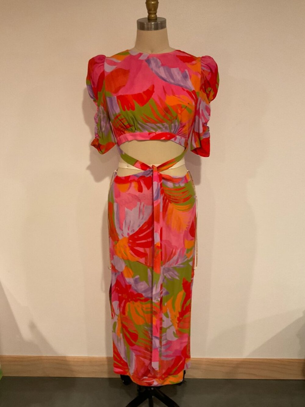 FARM Rio Colorful Leaves Midi Dress Multicolor Size S